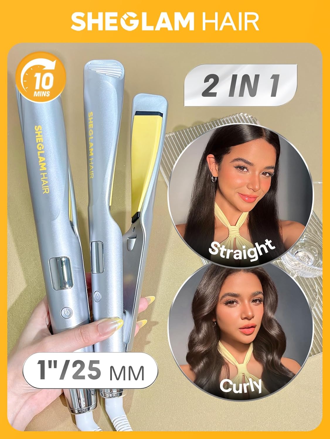 SHEGLAM Sleek Chic Twist Kiss Flat Iron - 2-in-1 Hair Straightener & Curling Iron, 1" Barrel, 60s Fast Heat, 20M Negative Ions, 5 Temp Settings, Travel-Friendly - Image 8