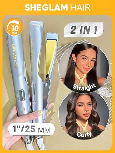 Miniatura 8 de SHEGLAM Sleek Chic Twist Kiss - Plancha plana 2 en 1 y rizadora, barril de 1 pulgada, calor rápido de 60 segundos, iones negativos de 65.6 ft, 5