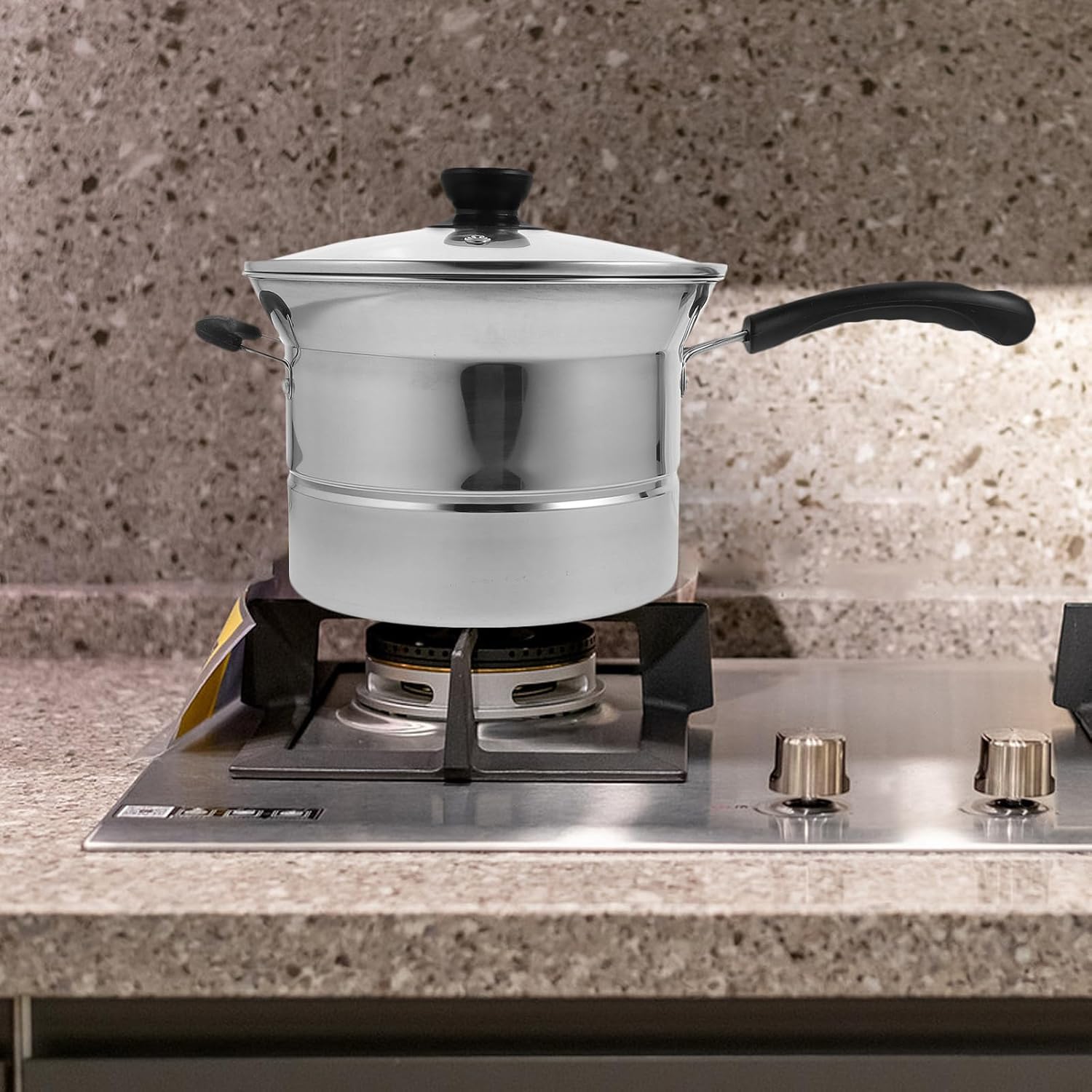 DOITOOL Stainless Steel Cooking Pot 22cm Multi-function Noodle Steamer Pot with Handle for Frying Stewing and Soup Random Style