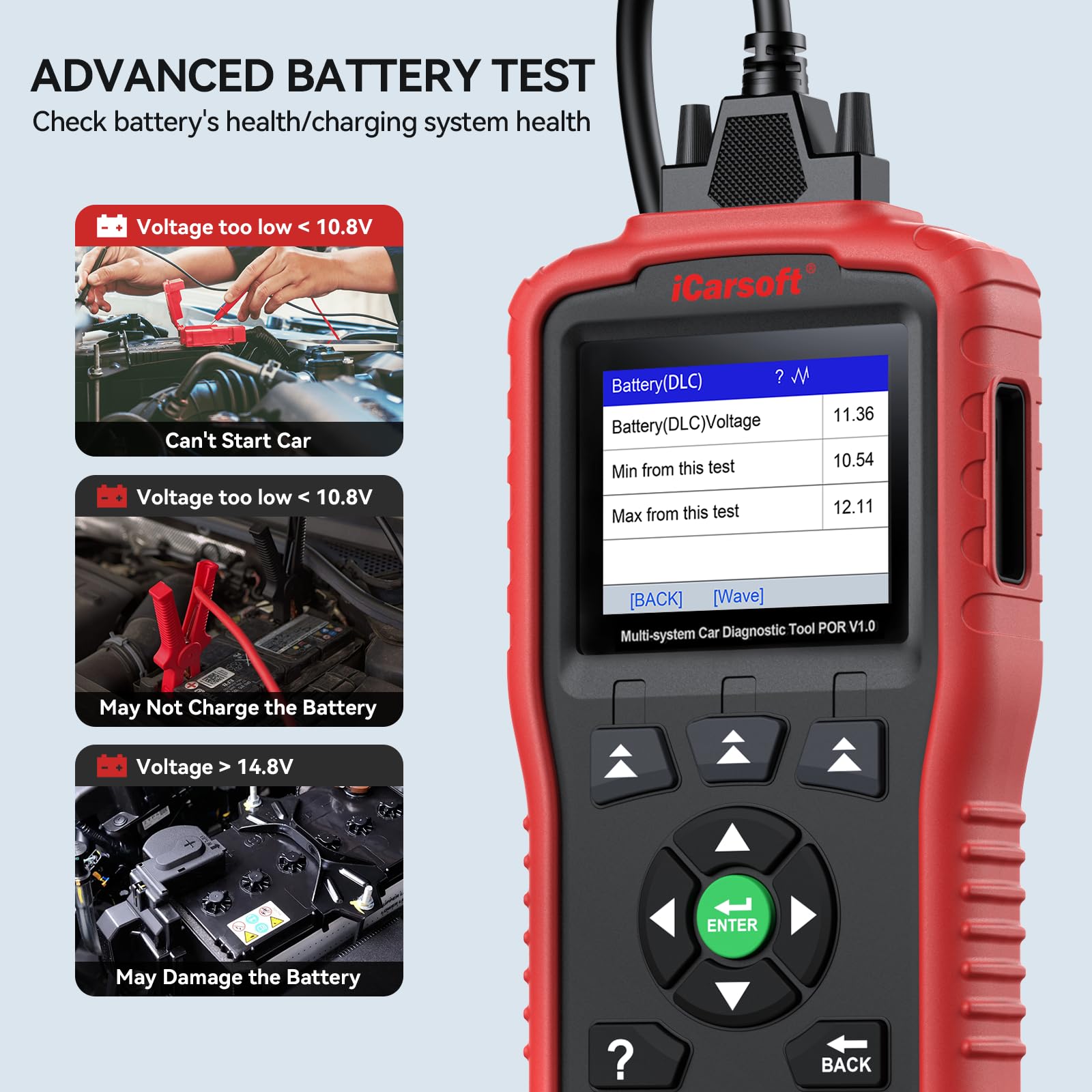 iCarsoft Escáner OBD2 para Porsche, sistema completo POR V1.0, herramienta de diagnóstico de coche, lector de código automotriz con reinicio de aceite/SAS, prueba de batería, datos gráficos en vivo