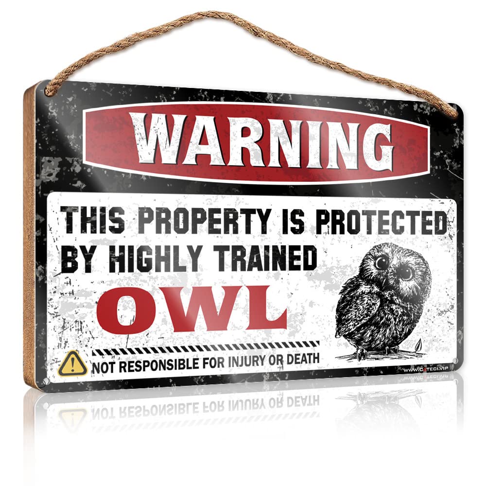 FZFN Bathroom Wall Wood Sign Warning This Property Is Protected By A Highly Trained Owl Wooden Sign Funny Bathroom Signs Signs & Plaques(23X35CM)