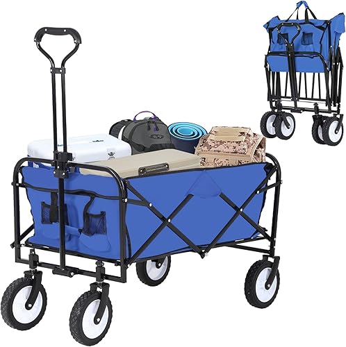 Miniatura 1 de HKLGorg Carro plegable con ruedas, carrito de playa resistente al aire libre, carrito de comestibles portátil plegable con asa para campamento, al