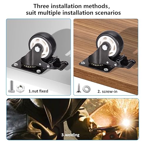 Miniatura 5 de HBL' - Juego de 4 ruedas giratorias resistentes de 3 pulgadas con freno - Ruedas giratorias de 360 con poliuretano (PU) para carro, muebles, banco