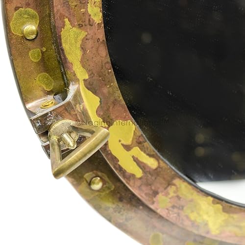 Miniatura 9 de Nagina International Espejo de ojo de buey de latón antiguo, decoración de barco marítimo, para colgar en la pared (15 pulgadas)