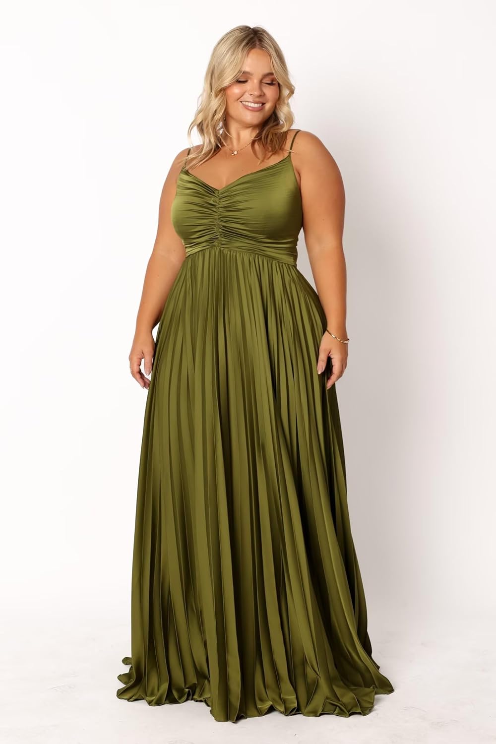 Satin V Neck Bridesmaid Dresses with Pleated Corset Long Evening Party Dress PUS042 - Image 2