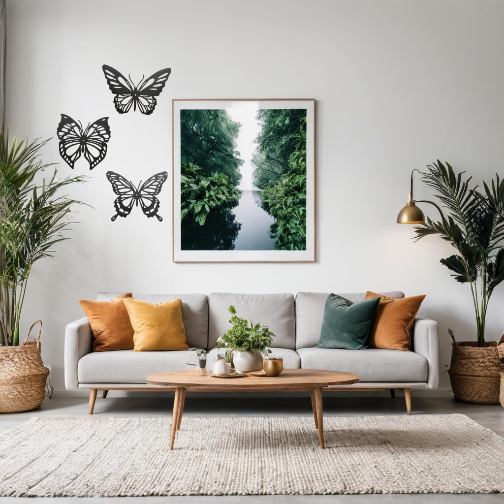 3 piezas de decoración de pared de mariposa de metal negro – Decoración versátil para exteriores e interiores para sala de estar, dormitorio y baño, tamaño grande 2