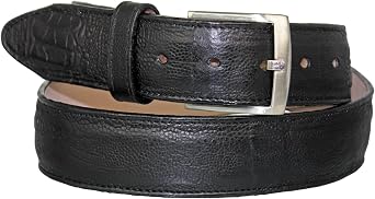 El Presidente Mens #220 Black Ostrich Leg Print Leather Western Cowboy Belt Silver Buckle