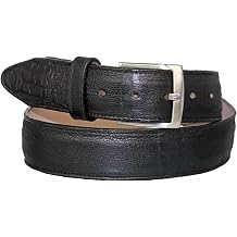 El Presidente Mens #220 Black Ostrich Leg Print Leather Western Cowboy Belt Silver Buckle
