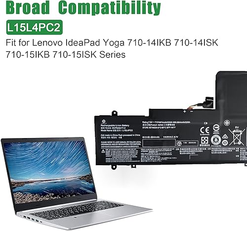 Miniatura 4 de JIAZIJIA L15L4PC2 5B10K90802 - Batería de repuesto para laptop Lenovo IdeaPad Yoga 710-14IKB 710-14ISK 710-15IKB 710-15ISK Series Notebook L15M4PC2
