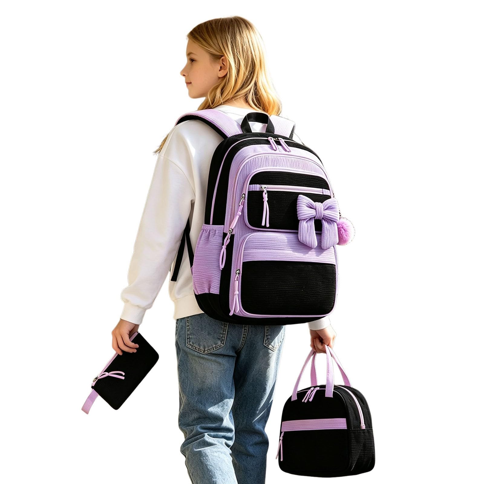 Kinder Schulrucksack Set 3 Teilig Rucksack Lunch Tasche | Leichter Begleiter mit mehreren Taschen, süßer Stil, perfekt für Kindergarten, Schule und Alltag