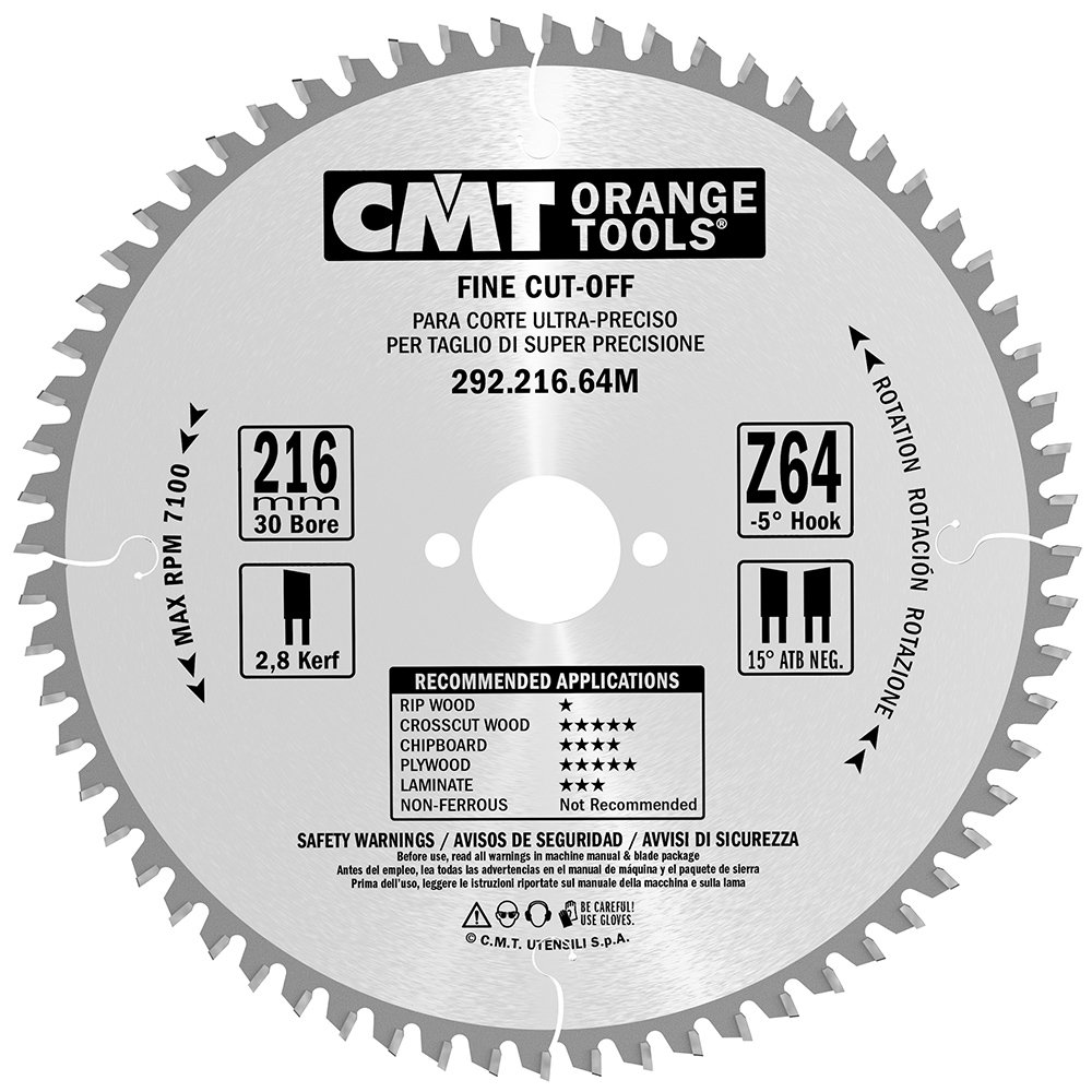 CMT ORANGE TOOLS292.216.64 M – Circular Saw 216 x 2.8 x 30 Z 64 ATB -5 Degrees