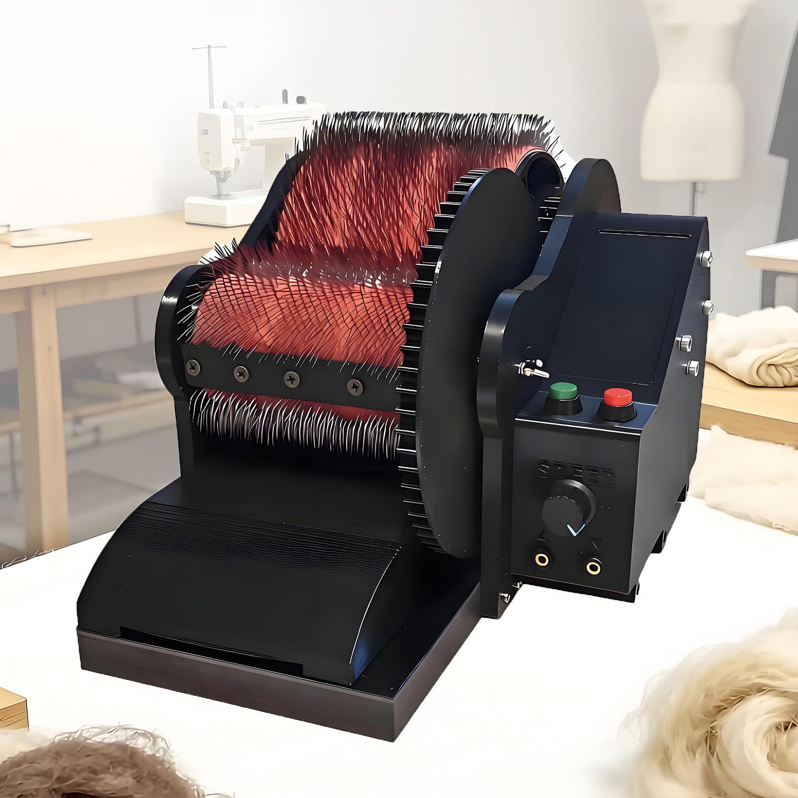 EpyGnom Electric Wool Carding Machine with 2 Foot Switch, Drum Carder Machine for Wool, Alpaca & Dog Hair, Remove Fiber Impurities, Adjustable Speed, for DIY Combing Blending Wool