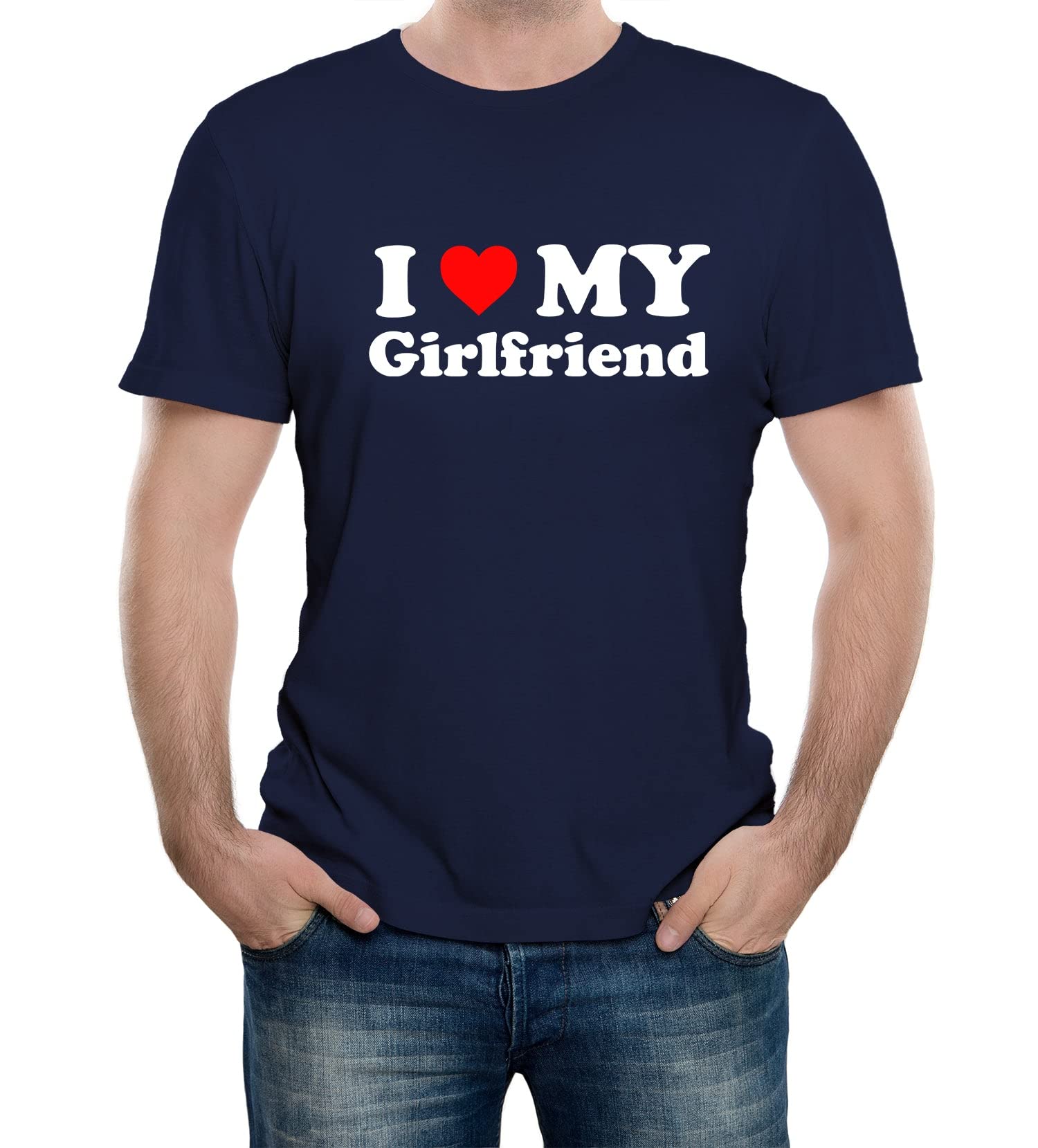 Reality Glitch Men's Navy Blue I Love My Girlfriend T-Shirt (, Xl)