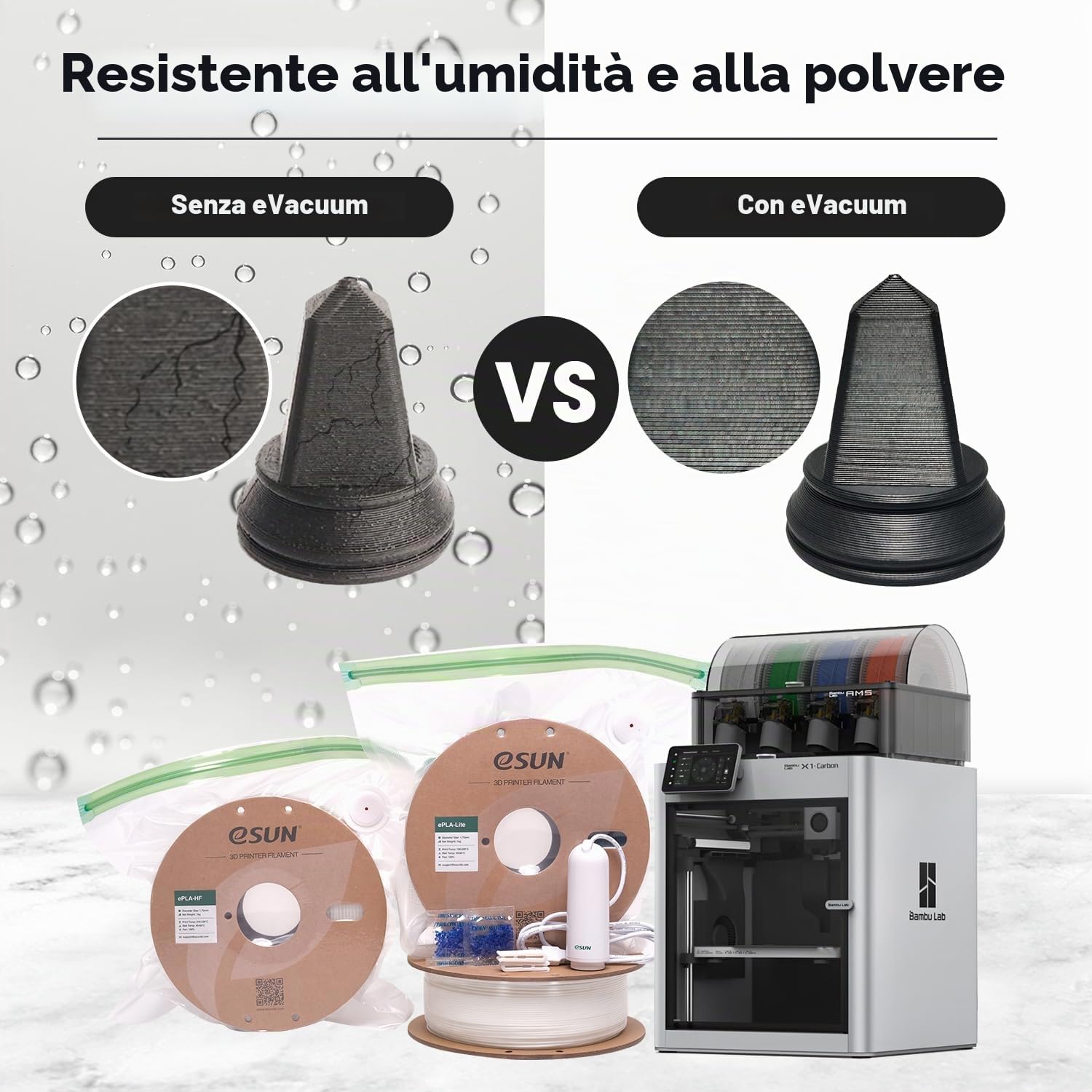 eSUN Upgrade Kit Sottovuoto, 10pz Stampante 3D Filamento Compressione Sottovuoto con pompa USB, riutilizzabile filamento a prova di umidità sacchetto sigillato sottovuoto