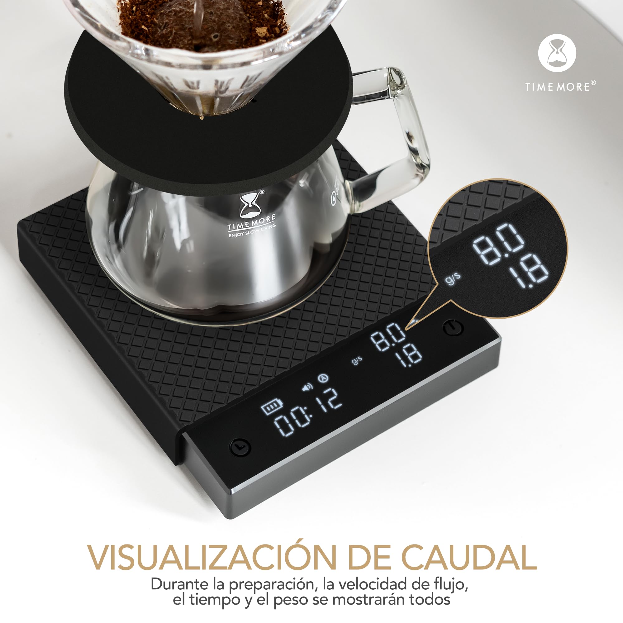 TIMEMORE Digitale Kaffeewaage Black Mirror Basic Pro, Durchflussmessung, Barista-Waage mit Timer, Pour Over Kaffee, Espresso Filterkaffee, 2kg/0.1g, Schwarz