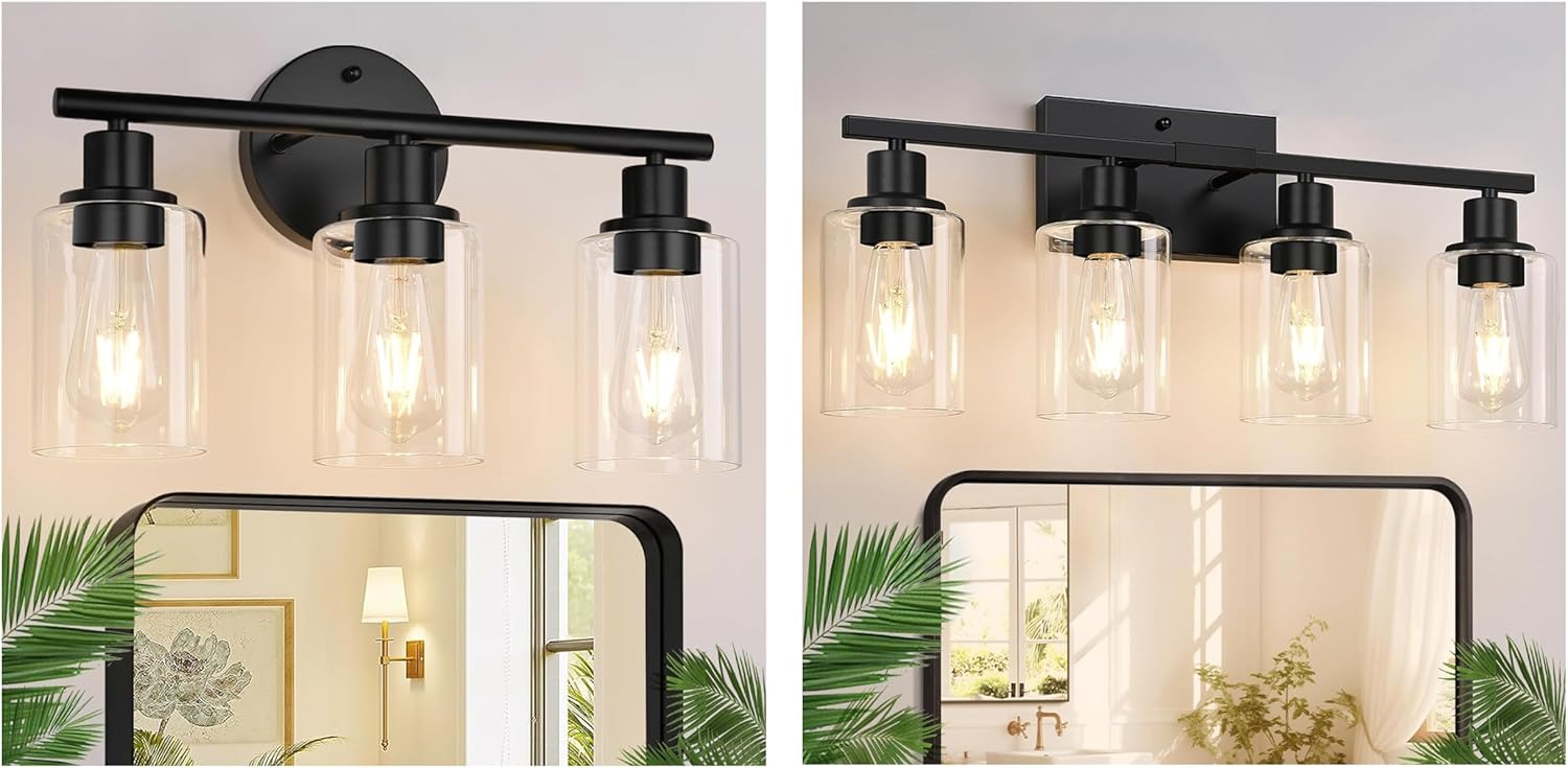 Zarbitta Bathroom Light Fixtures, Black Modern Vanity Lights with Clear ...
