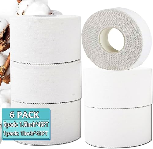 ANAMPION Paquete de 6 cintas deportivas blancas muy fuertes, fáciles de rasgar, sin residuos pegajosos, para atletas y entrenadores deportivos y
