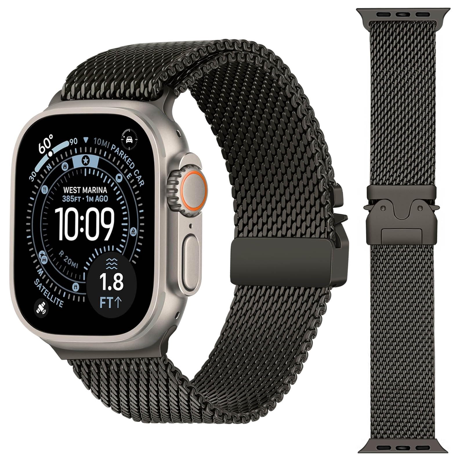Dhwazz Titan Milanese Armband für Apple Watch Ultra 3 2 1 49mm, Armband mit Fallschirm Schnalle für Apple Watch Series 11 10 9 8 7 6 5 4 46mm 45mm 44mm / SE 3 2 1 Herren Damen