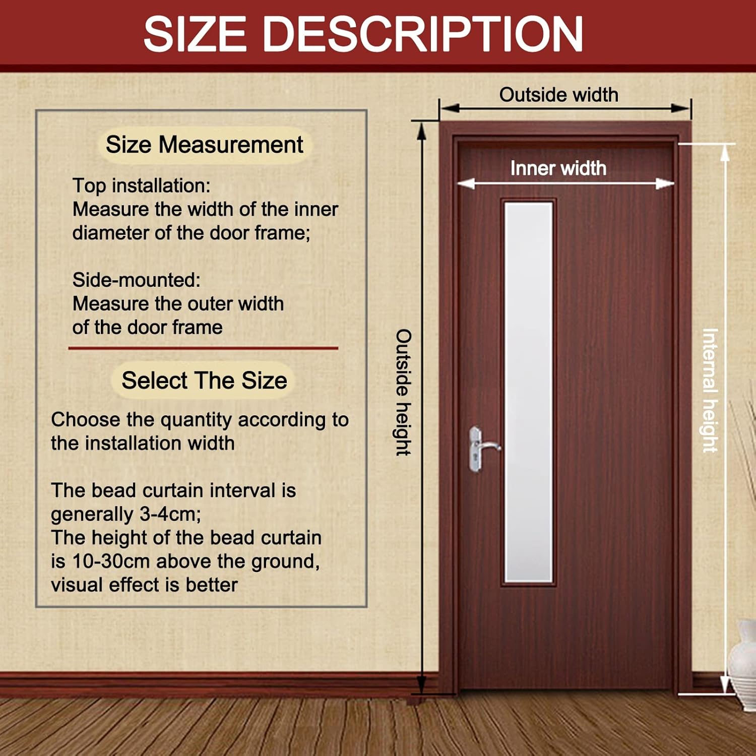 Indoor Retro Tassel Wood Bead Partition Hallway Hanging Wall Decoration for Closet Dinning Room 35 Strands Custom Size 3 Colors (Wood Color 35Shares)