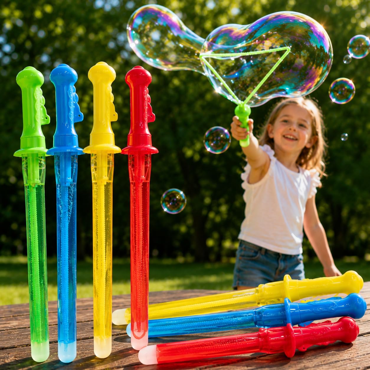 Confezione da 16 bacchette per bolle grandi, 45 cm, con 100 ml di soluzione, 4 colori assortiti per bambini, compleanni e giochi all'aperto