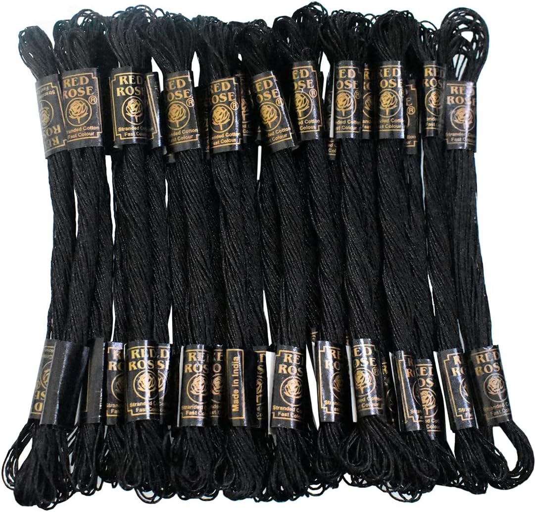 Embroiderymaterial Metallic Embroidery Cross Stitch Floss Threads 1MM (Black) 25 Skein -Length of 1 Skein:- 6.24 Meter