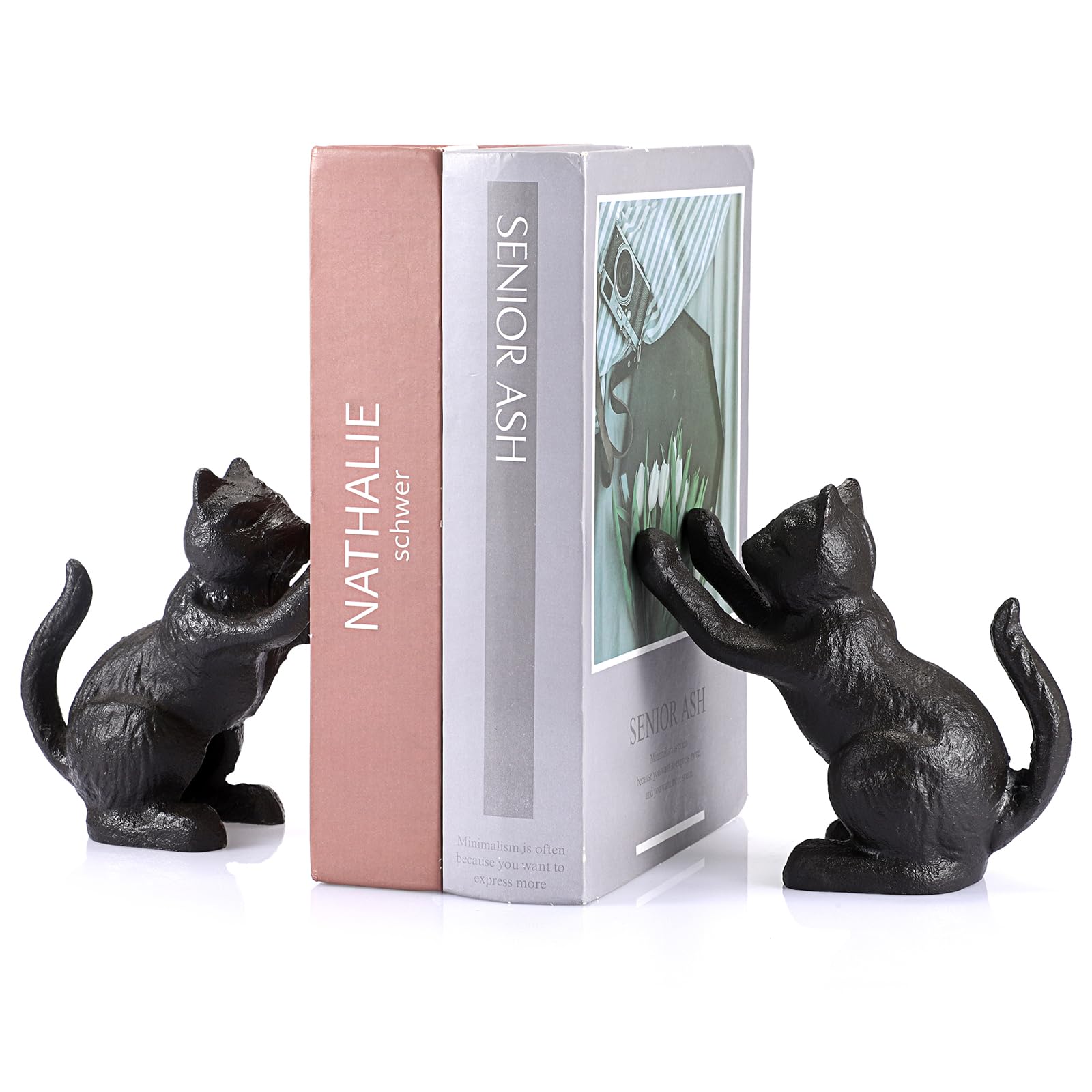 Serre-livres pour livres lourds en fonte noire modèle chat pour étagères de bibliothèque de salon