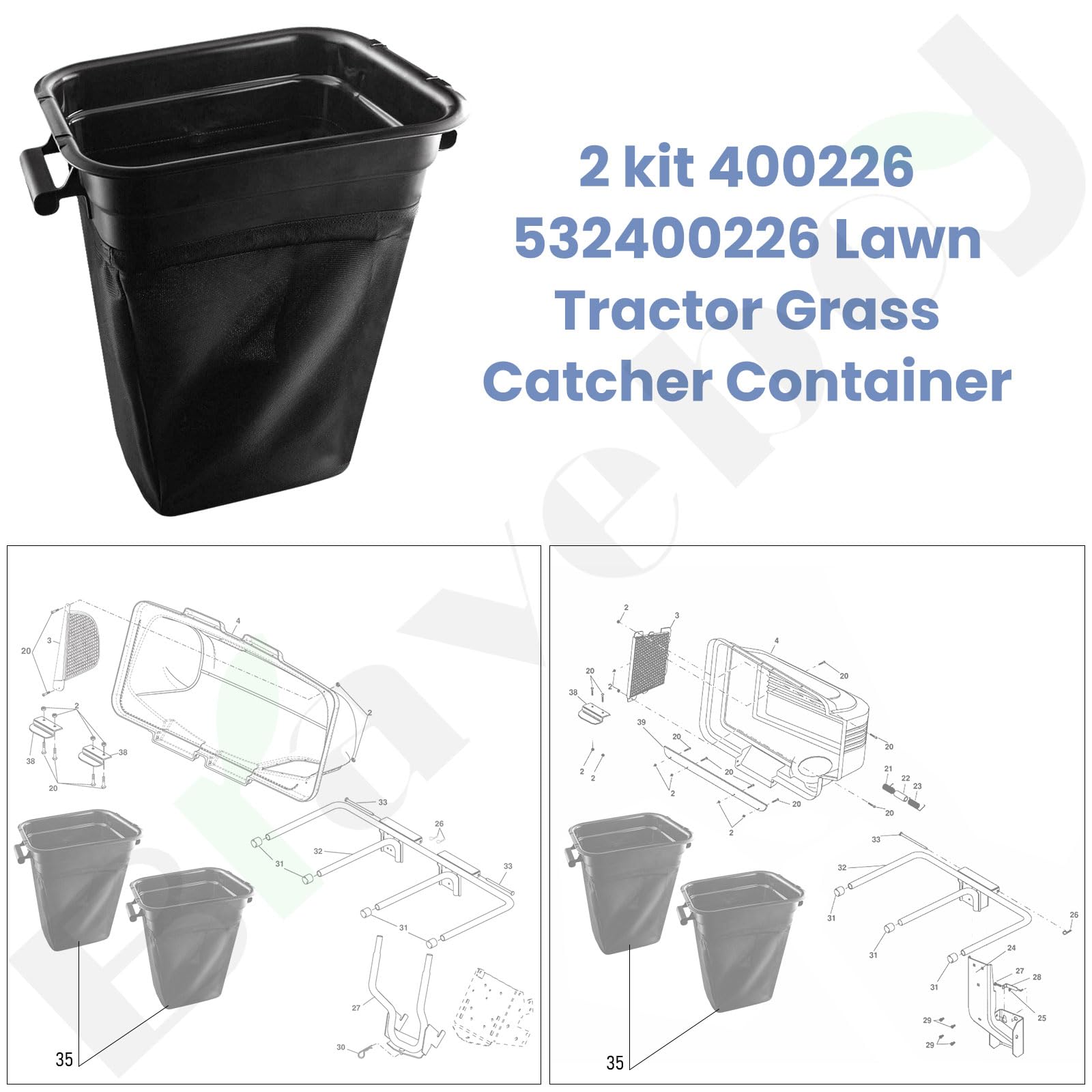 Braveboy 400226 532400226 - Bolsa De Contenedor Para Tractor Césped Compatible Con Husqvarna/craftsman/poulan Sustituye a 960730028, 966529103, G483st, RZ30, Rz3016 Cortadoras Dixon