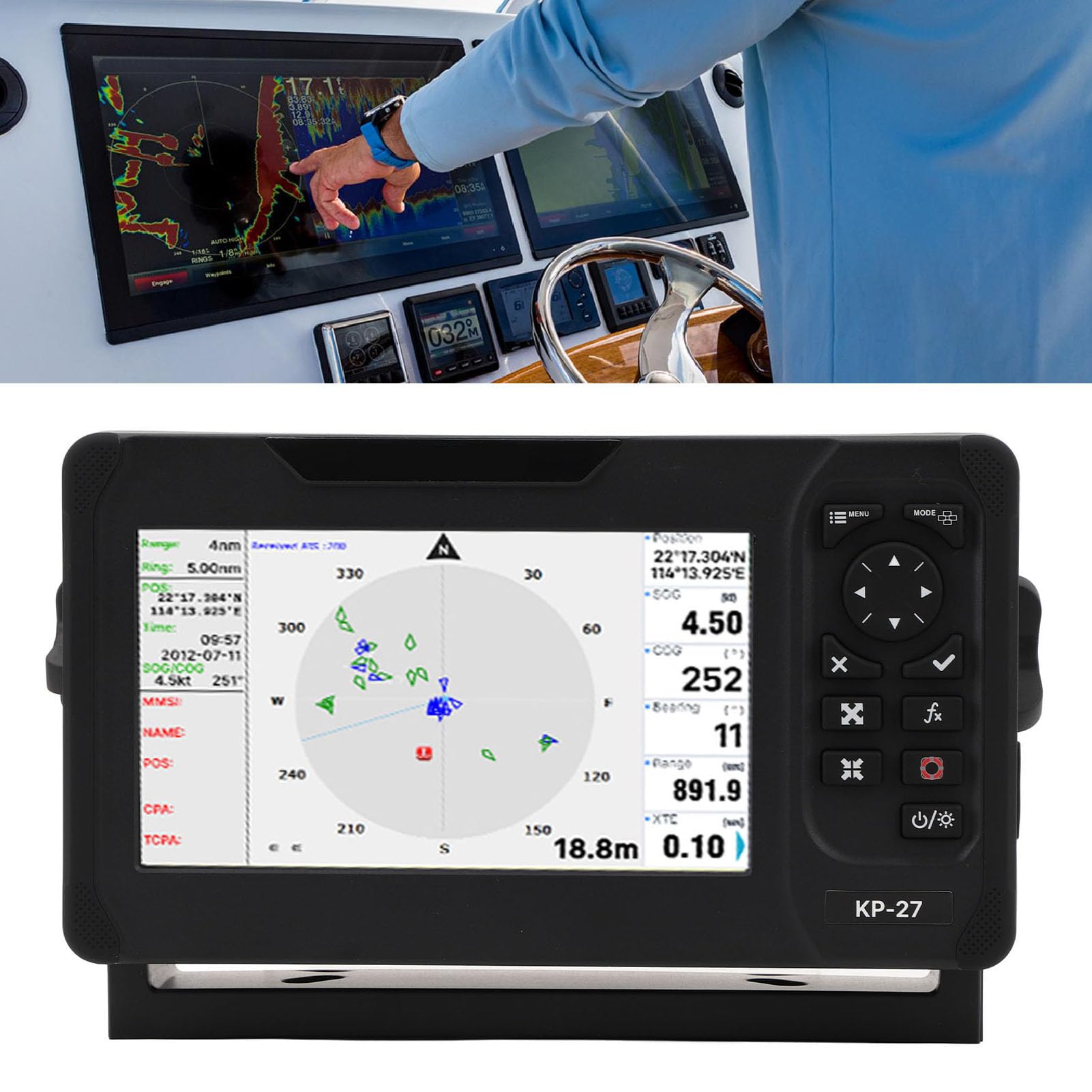 Akozon Traceur de Cartes Marines, écran LCD TFT Couleur, Identification Précise IP66, Détecteur de Poissons pour Bateau, pour la Pêche en Bateau