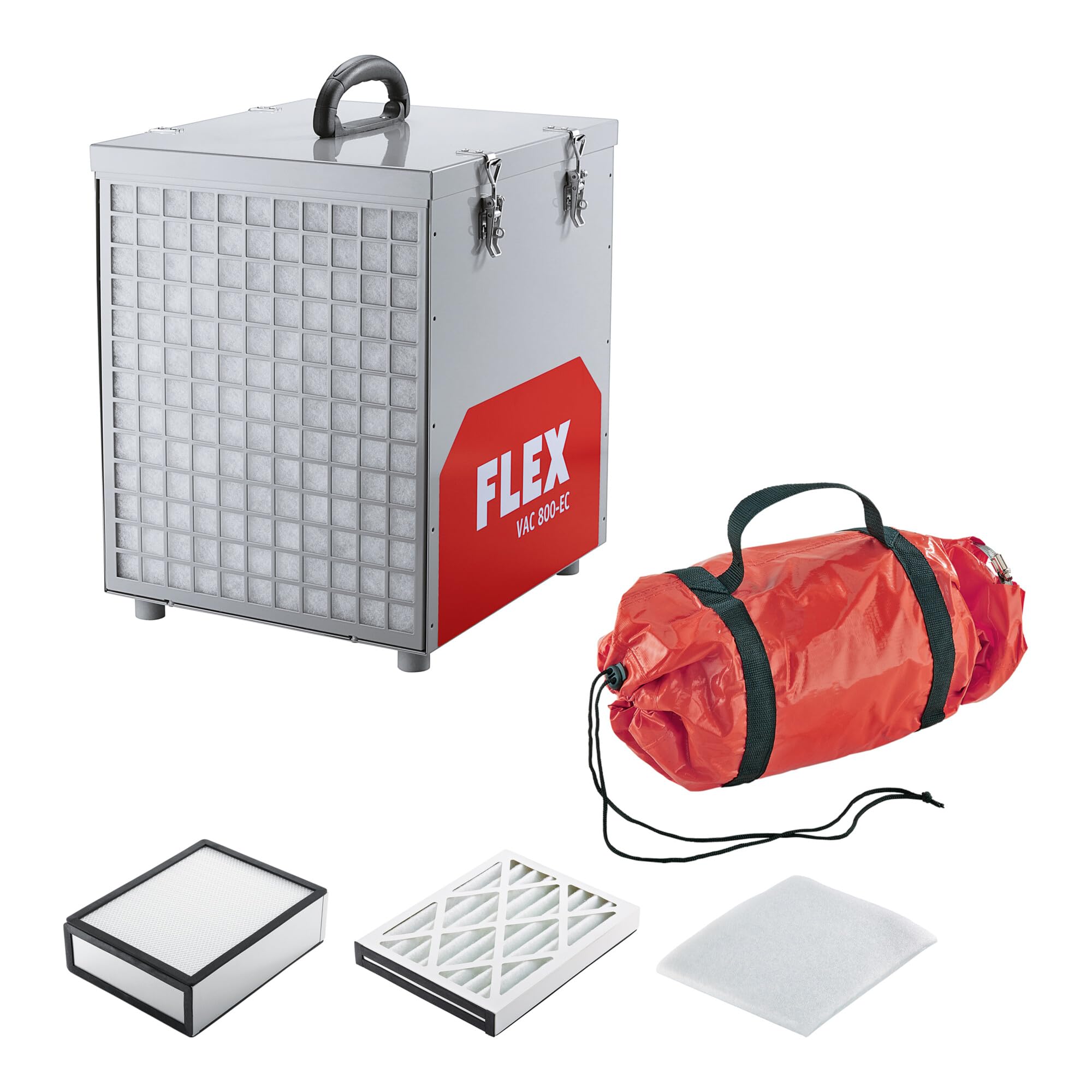 Flex Oczyszczacz powietrza VAC 800-EC Air Protect 14 zestaw (biały, czerwony, oczyszczacz powietrza, z filtrem HEPA-14, filtr kurzu, pył budowlany i renowacyjny, czyszczenie miejsca pracy, filtr