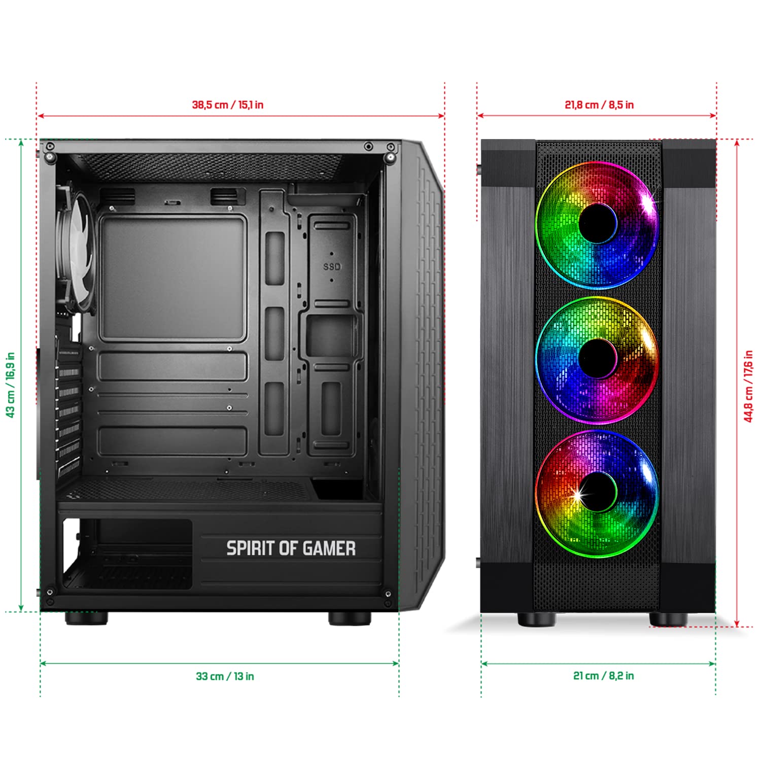 Spirit Of Gamer - Rogue VI - ATX/mATX/ITX PC PC obudowa - front i ściana z hartowanego szkła - 4 Adresowalne wentylatory LED RGB 120 mm - kompatybilne z Aura/MSI Mystic/ASROCK 3Pin