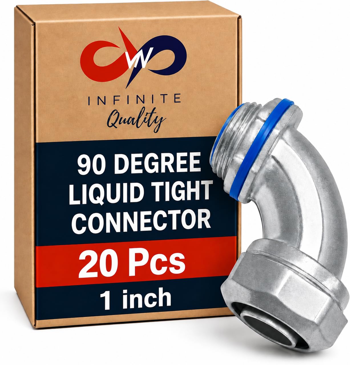 VN Infinite Lot de 20 connecteurs à vis EMT isolés en acier zingué pour tubes électriques métalliques, béton, homologué UL avec écrou de verrouillage inclus
