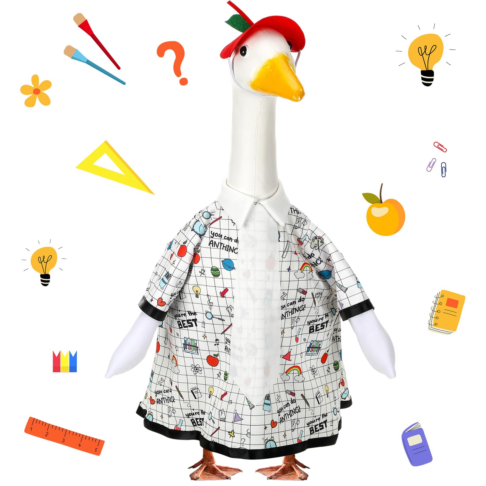 FuWeave Back to School Goose Outfit Clothes for 23" High Cement or Plastic Goose First Day of School Classroom Lawn Clothing Porch Garden Costume(