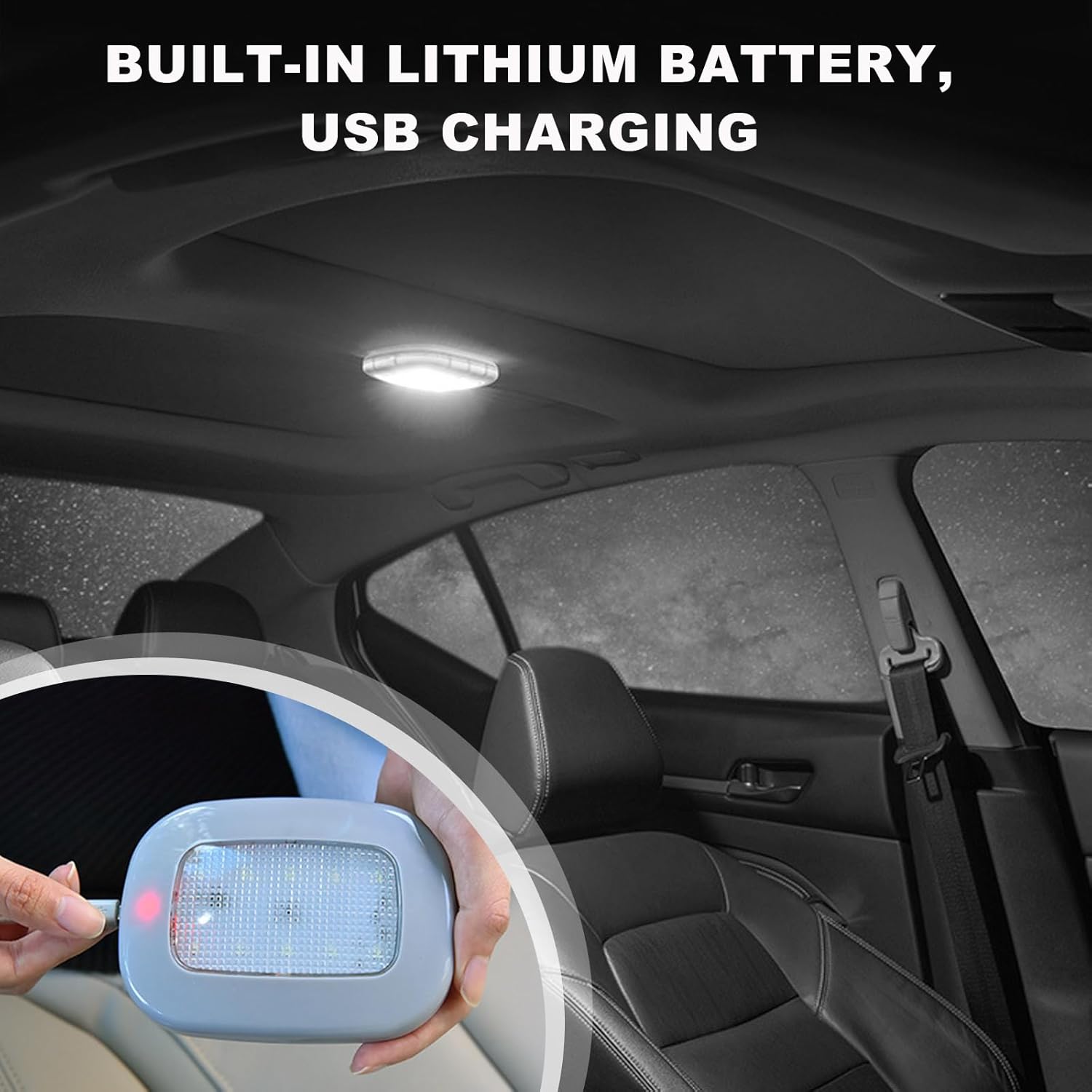 Magnetic Dome Light for Car, Car Interior Ceiling Roof Dome Light, USB Rechargeable 10LEDs Car Interior Wireless Dome Light for RV, Universal Interior Car Accessories (Black)