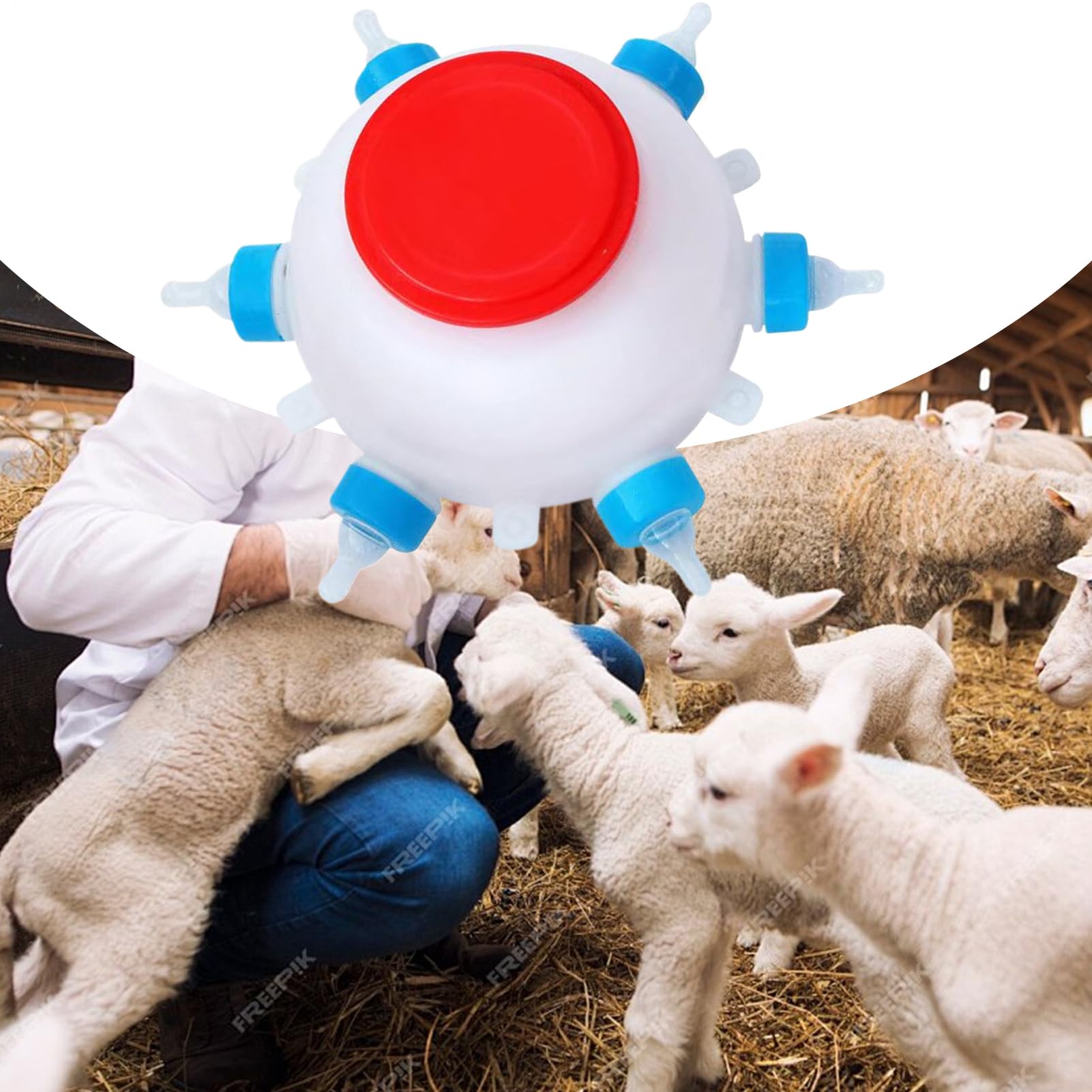 Biberon Per Animali Pratico Per Secchio Alimentatore Da 2,5 L Con 6 | Strumento per Nutrire Giovani Agnelli con Latte di Capra Adatto a cuccioli di cane e ad animali da fatt