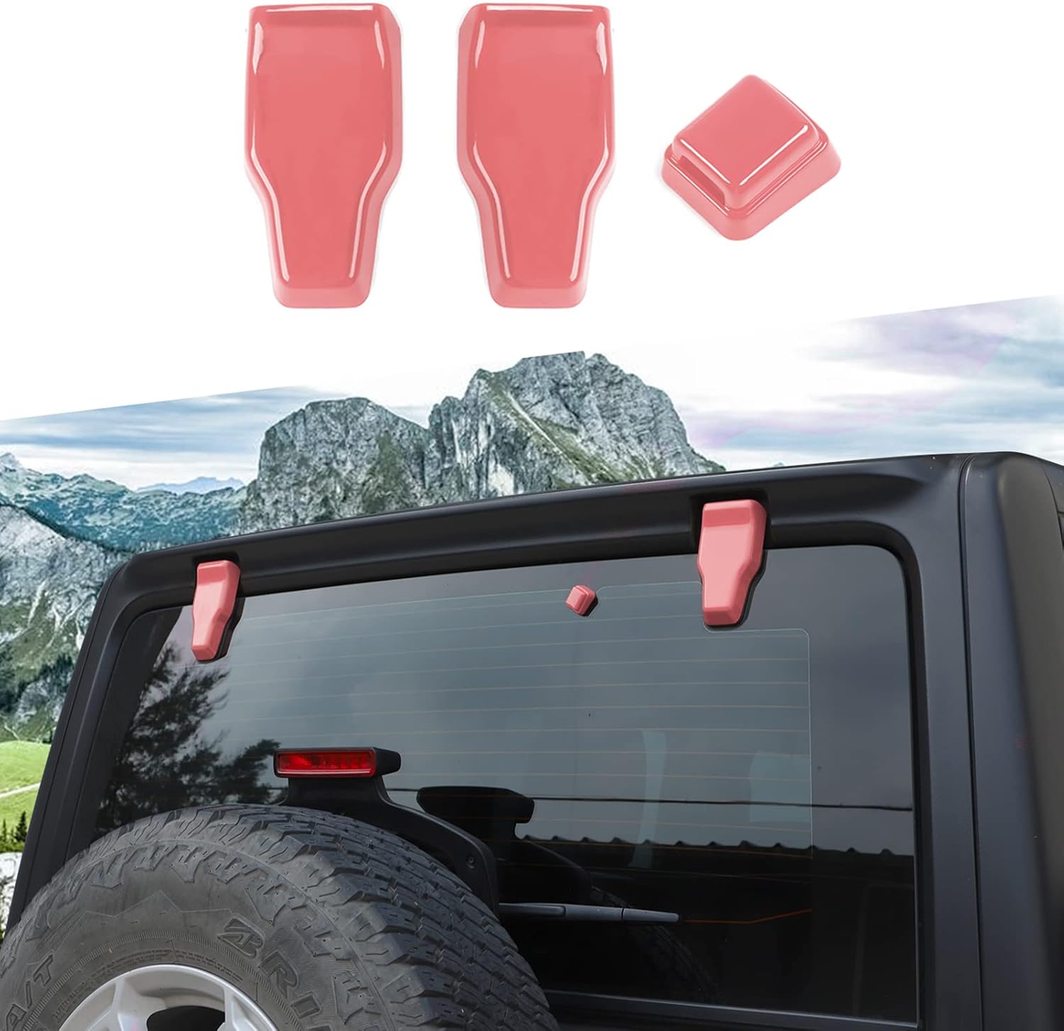 RT-TCZ Tail Door Window Hinge Trim Cover & Rear Rain Wiper Nozzle Decoration Kits Exterior Accessories for 2018-2022 Jeep Wrangler JL JLU,Purple