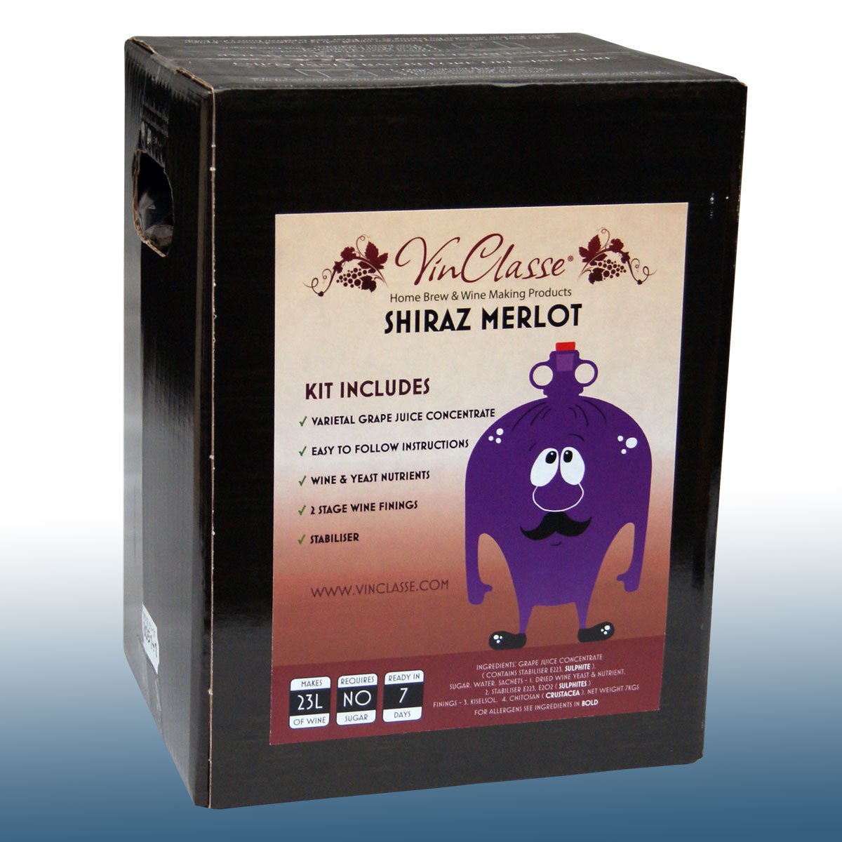 Home Brew & Wine Making - VinClasse® Shiraz Red Wine 7 Day Ingredient Kit for 30 Bottles