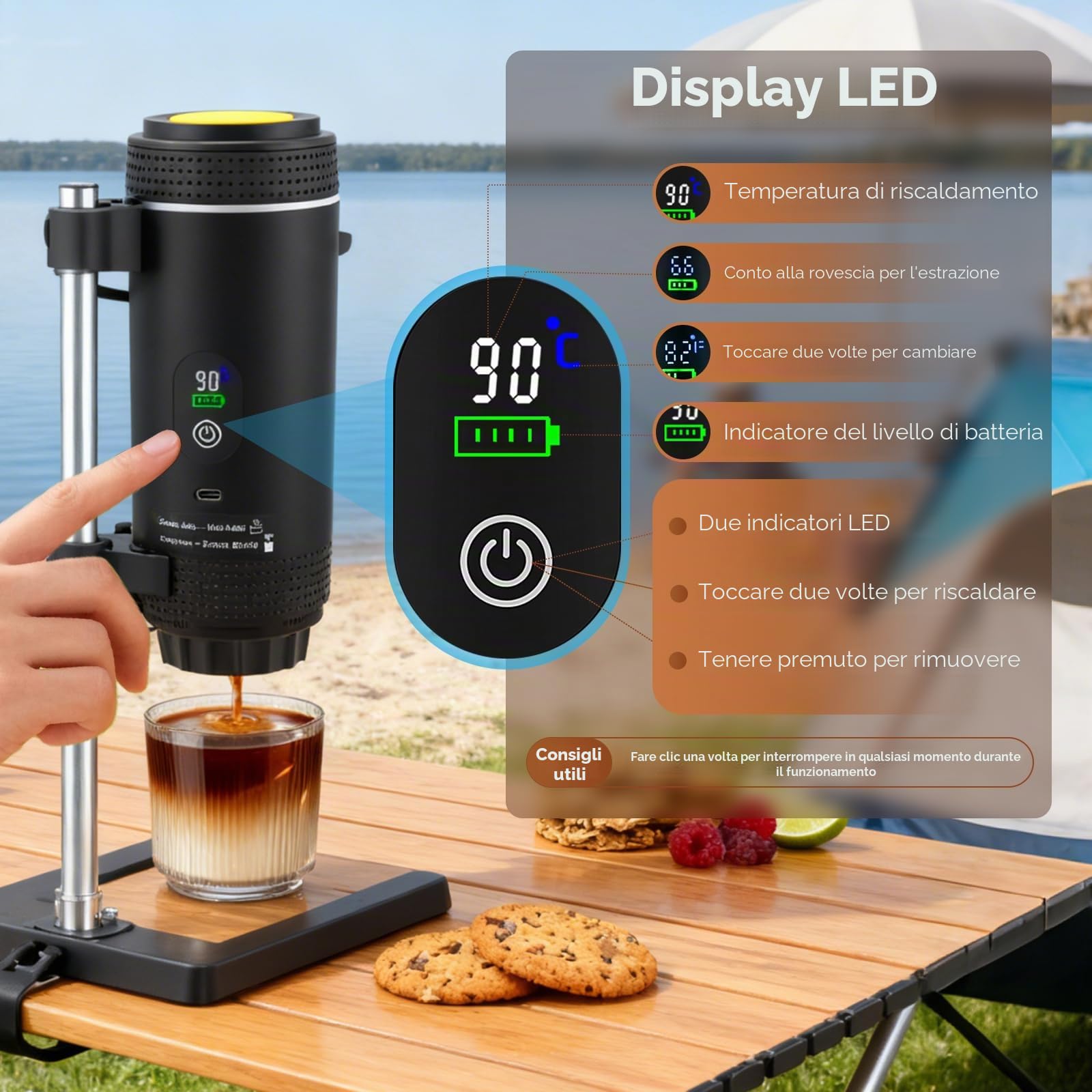 Macchina da caffè portatile, 80 ml, macchina da caffè per auto, USB, compatibile con capsula e caffè macinato, 5 minuti, riscaldamento rapido, mini macchina da caffè per ufficio, campeggio, auto (nero
