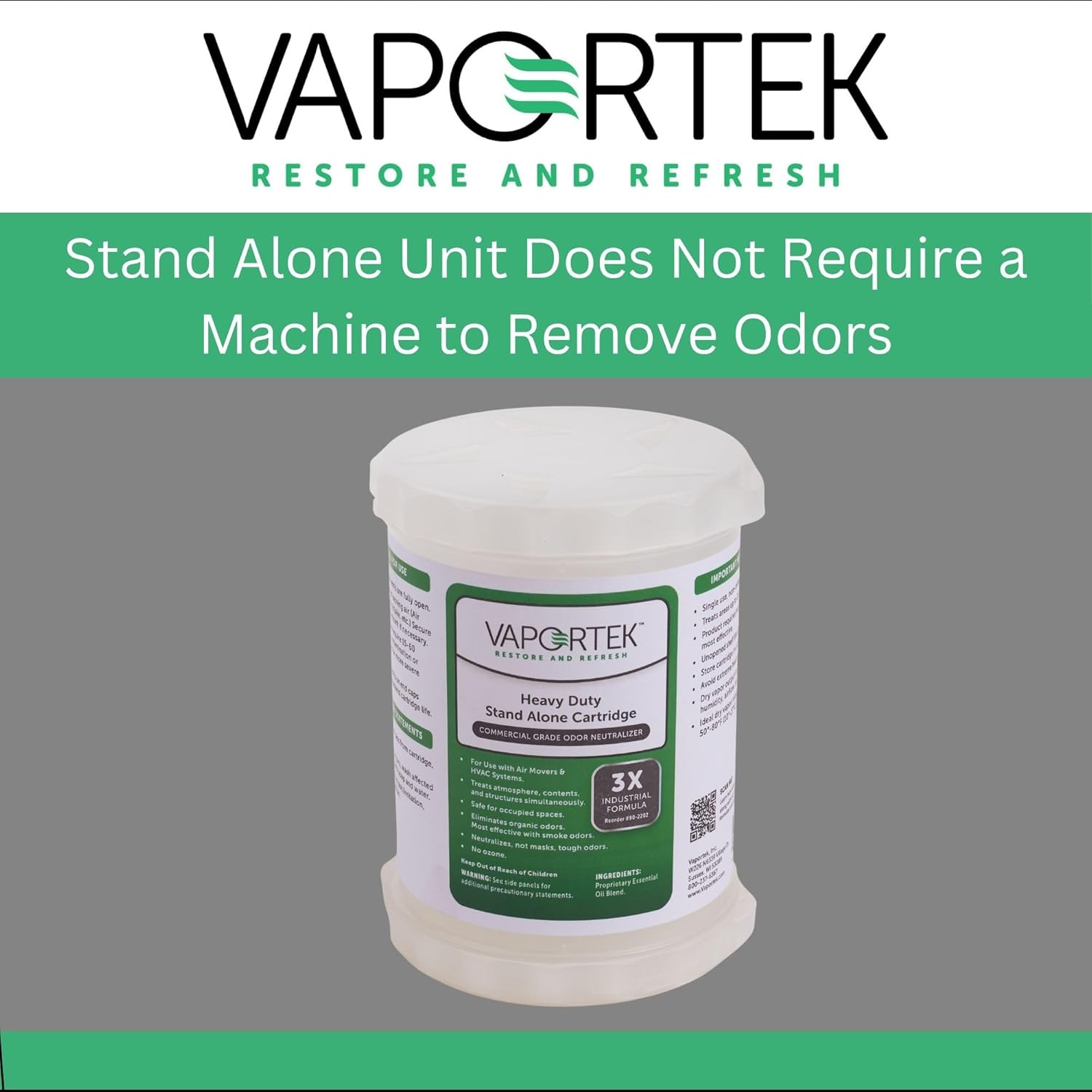 Vaportek Heavy Duty Odor Neutralizer Stand Alone Cartridge, HDSA 2.0, Odor Removal for Home, Office, Basements, Garages and More, 3X Industrial Fragrance