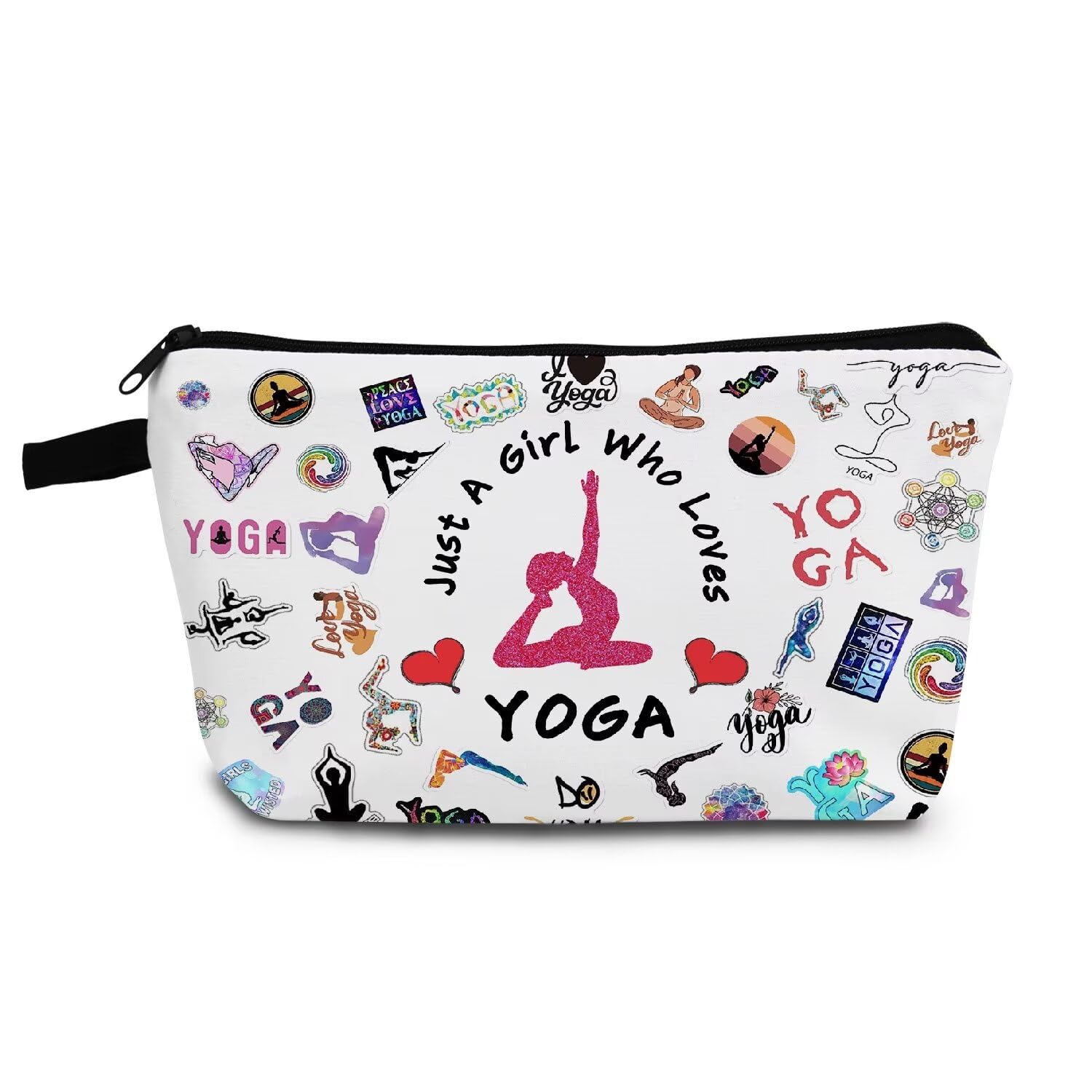 YULUENZE Yoga Presents Just Love Yoga Makeup Bag Yoga Organizer Bag Toiletry Pouch with Zipper Yoga Cosmetic Bag Present for Yoga Lovers Yoga Coach