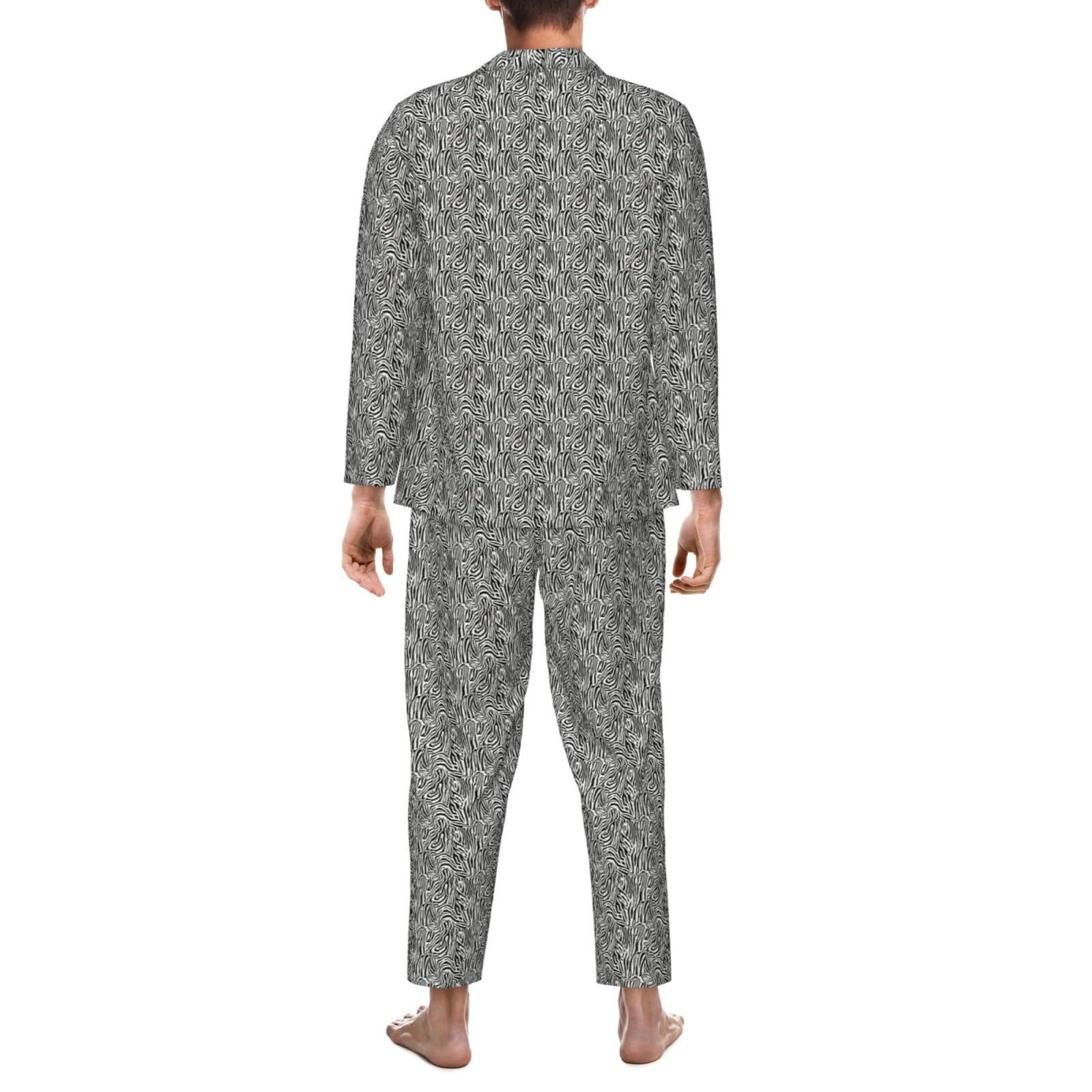 Herren-Pyjama-Set, langärmelig, Zebramuster, zweiteilig, bequem, Nachtwäsche