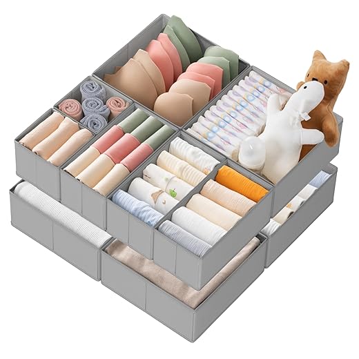 Criusia Drawer Organizer Clothes, 10 Pack Dresser Organizer for Baby Clothes, Underwear, Sock- Foldable Closet Organization and Storage Dividers Bins for Nursery, Bedroom (Grey)