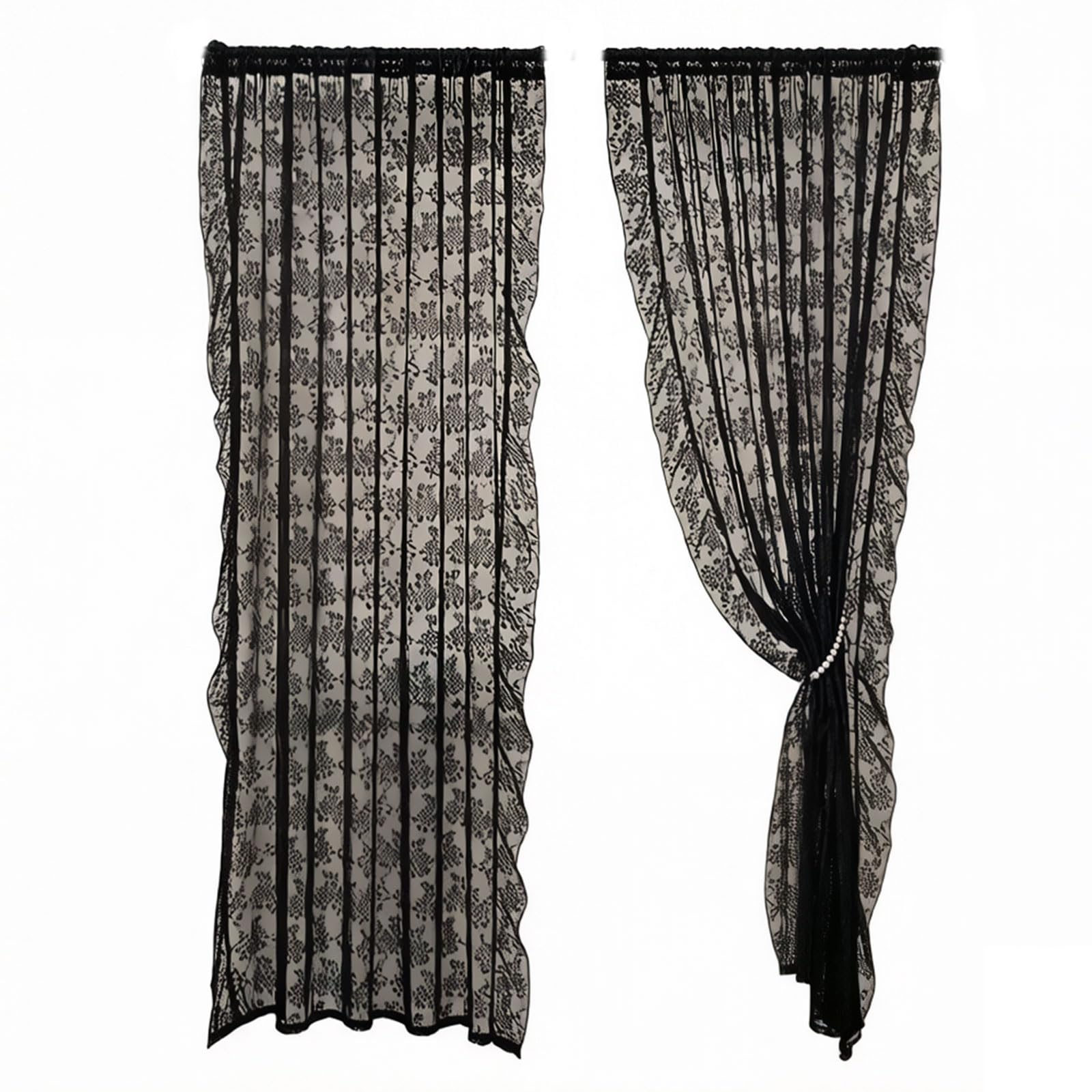 Whoasyst 2Pcs Lace Window Drape Breathable Polyester Fabric Easy Hanging Privacy Polyester Curtains 140X160Cm Multiple Curtains