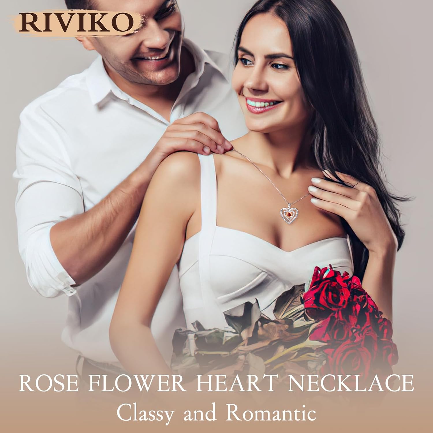 RIVIKO Valentines Day Gifts for Her-925 Sterling Silver Rose Flower Birthstone Necklaces for Women,Love Heart Pendant Necklace,Birthday Mothers Day Jewelry Gifts for Women Wife Mother Friend Lady - Image 3