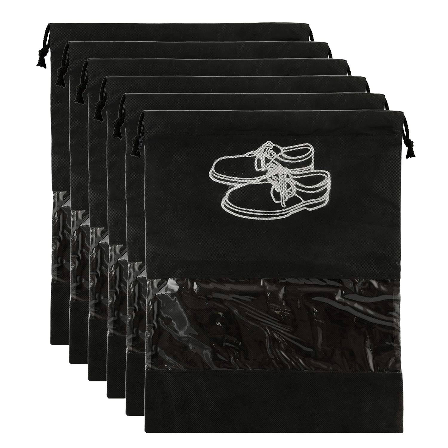 Kuber Industries Shoe Cover for Traveling|Non Woven Drawstring Bag|Shoe Bags for Shoes, Slipper, Heels|Transparent Window|Pack of 6 (Black)-image-28