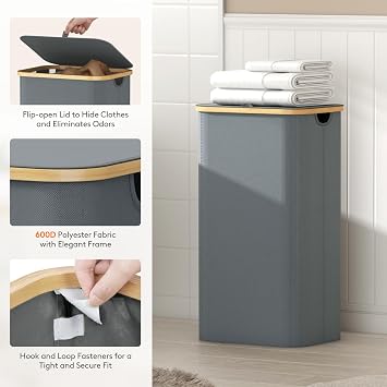 Lifewit 100L 2-Compartment Laundry Basket with Lid, Removable Bags, Gray