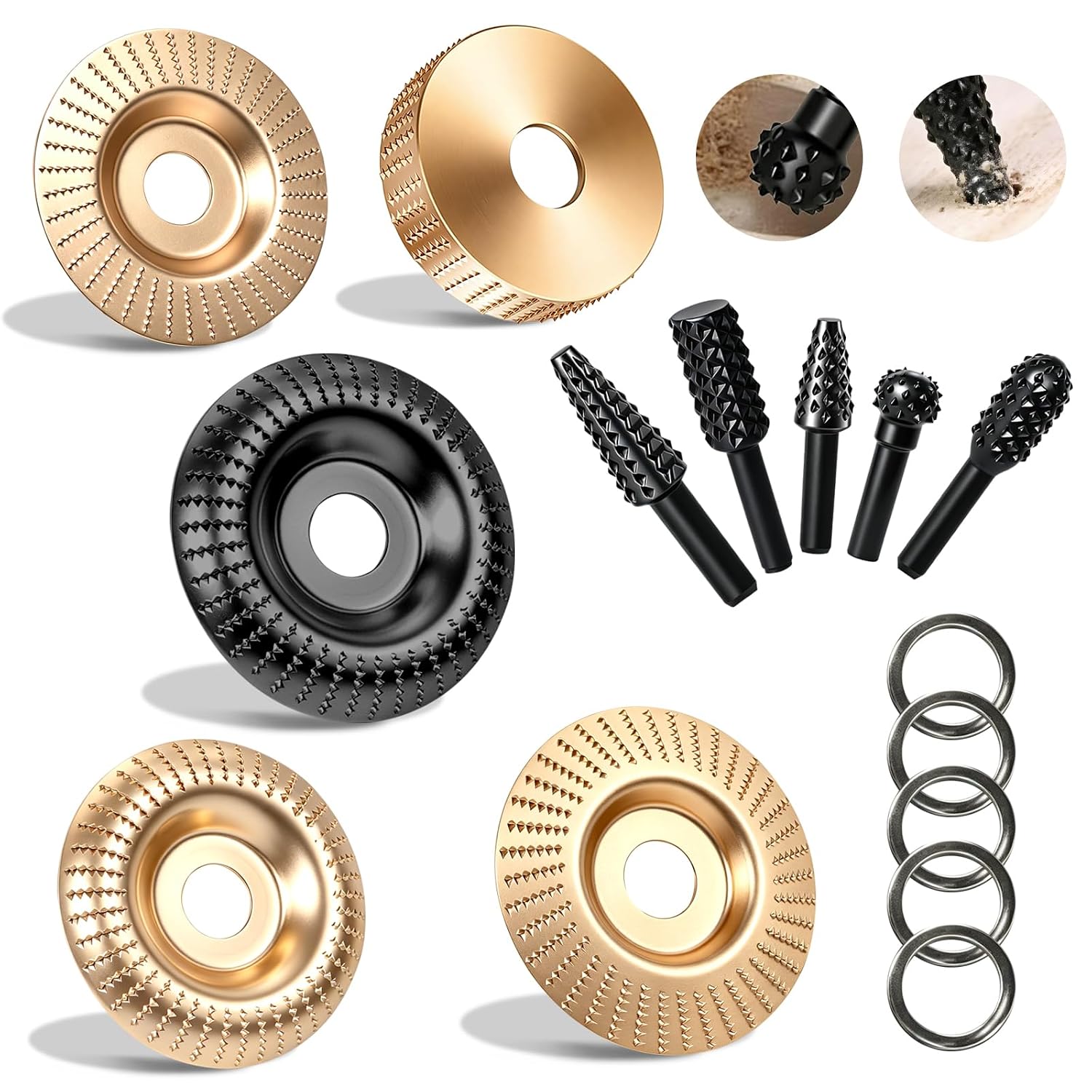 14PCS Wood Carving Disc Set for 4" and 4-1/2" Angle Grinders, Wood Grinding Disc and Polishing Pad Kit with 7/8" Arbor