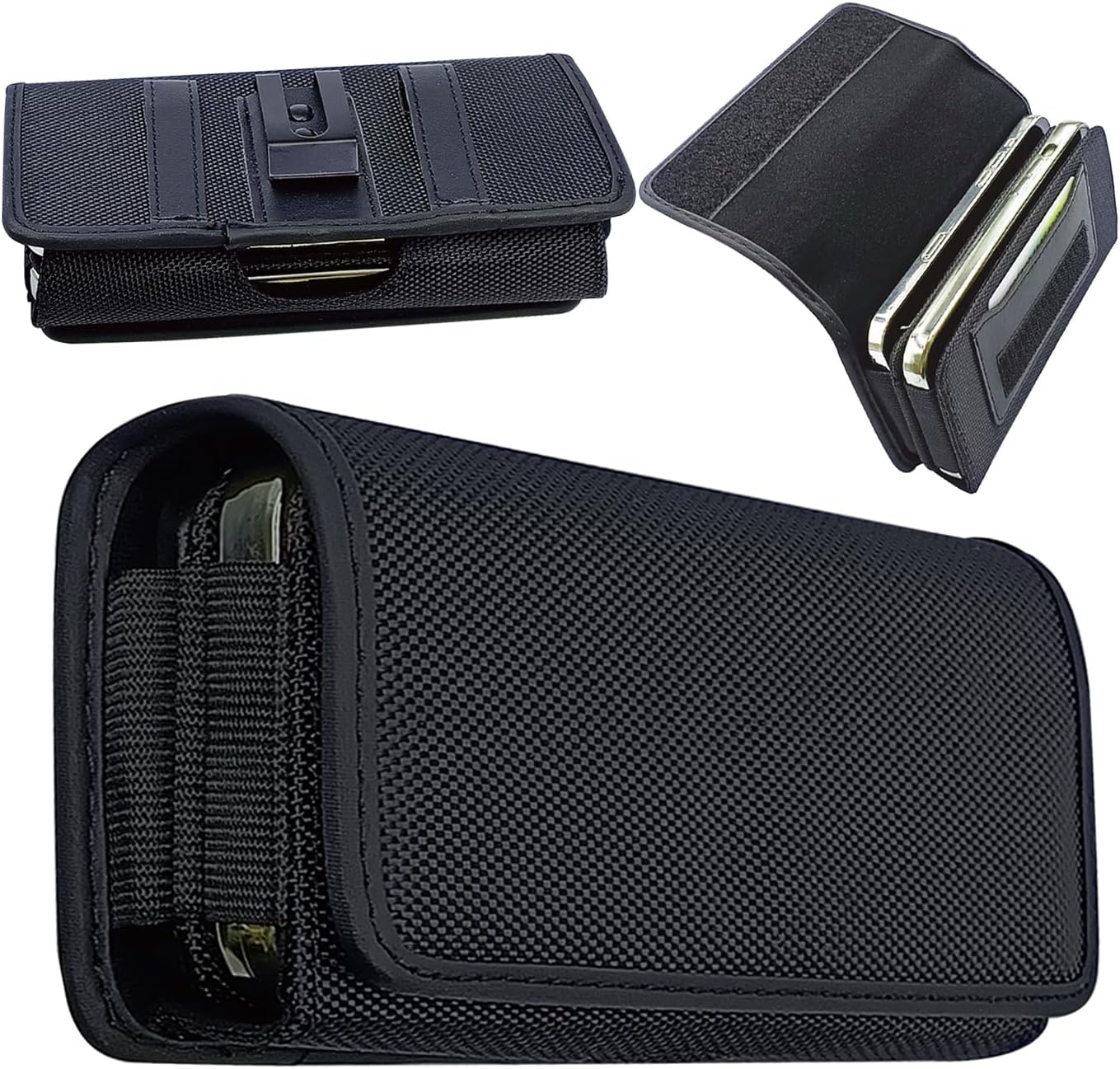 Dual Phone Case for Two Phones, Two Phone Case Holder, One Case Double Layer Holster Pouch with Belt Clip for iPhone 16 15 14 Pro Max 6.6" Large Smartphone - Black