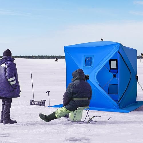 Miniatura 2 de Outsunny Refugio de pesca en hielo para 2 personas, tienda de campaña portátil emergente para pesca en hielo con bolsa de transporte, ventanas y