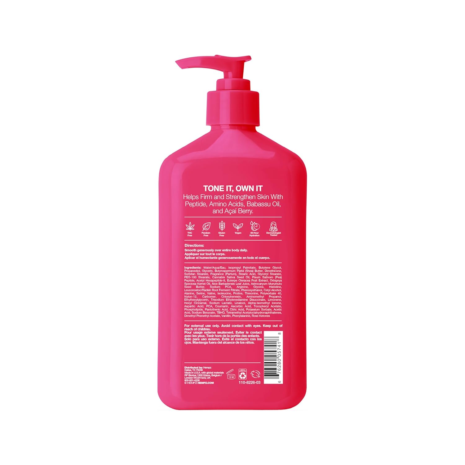 Hempz Brazilian Berry Beauty Actives Lotion with Peptides and Amino Acids, Hydrating and Firming Moisturizer for Body, Hands and Feet 17 oz. - Image 2