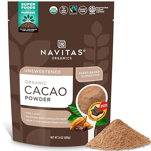 Miniatura 1 de Navitas Organics - Cacao en polvo 24 onzas Bolsa 45 porciones  Orgánico Sin OMG Comercio Justo Sin Gluten